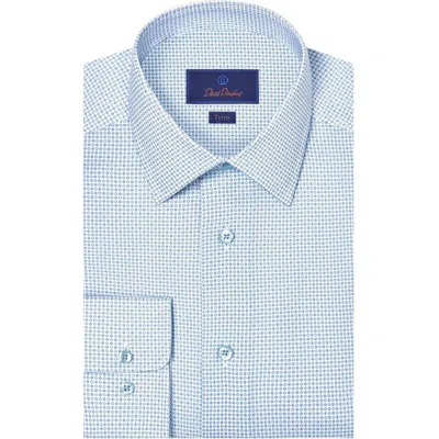David Donahue Trim Fit Light Light Blue Micromedallion Stretch Cotton Twill Dress Shirt
