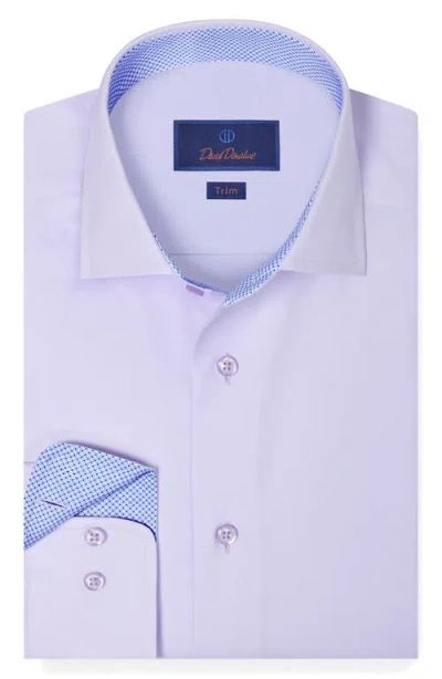 David Donahue Trim Fit Lilac Cotton Twill Dress Shirt In Blue