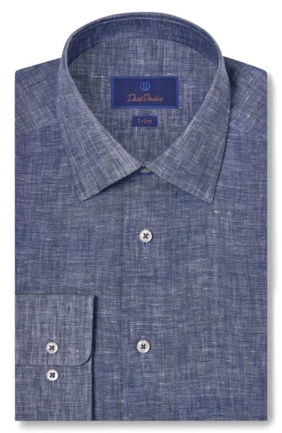David Donahue Trim Fit Linen Dress Shirt In Denim