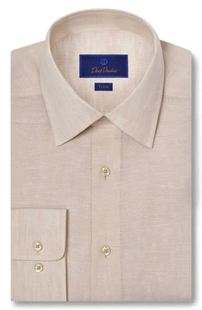 David Donahue Trim Fit Linen Dress Shirt In Sand