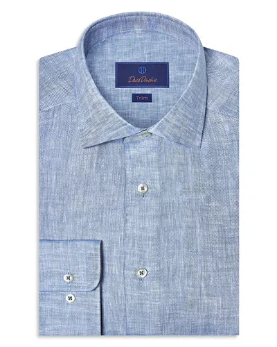 David Donahue Trim Fit Linen Herringbone Dress Shirt In Blue