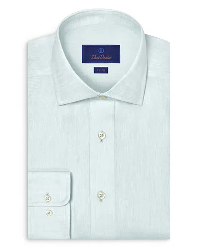 David Donahue Trim Fit Linen Herringbone Dress Shirt In Green