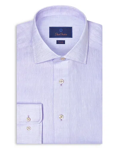 David Donahue Trim Fit Linen Herringbone Dress Shirt In Purple