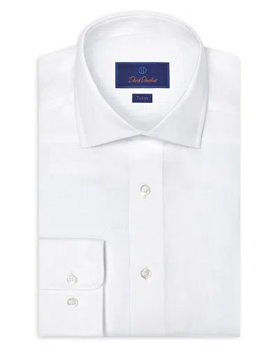 David Donahue Trim Fit Linen Herringbone Dress Shirt In White