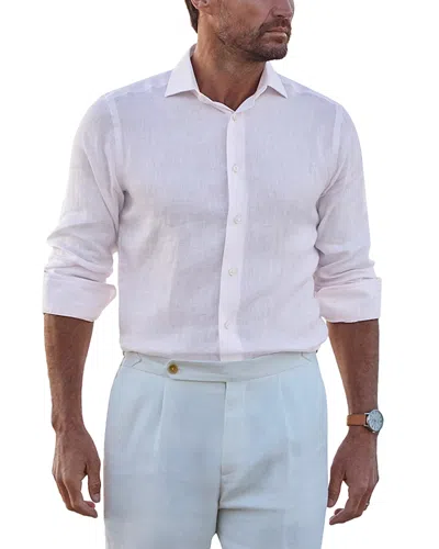 David Donahue Trim Fit Linen Herringbone Dress Shirt In White