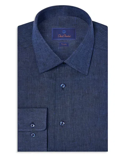 David Donahue Trim Fit Linen Solid Dress Shirt