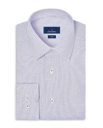 David Donahue Trim Fit Micro Check Cotton Blend Dress Shirt In Purple