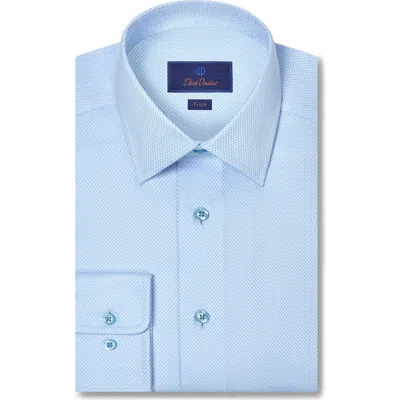 David Donahue Trim Fit Micro Diamond Dobby Cotton Dress Shirt In Blue
