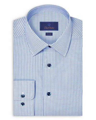 David Donahue Trim Fit Micro Dobby Check Dress Shirt In Blue