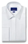 David Donahue Trim Fit Birdseye French Cuff Dress Shirt In White