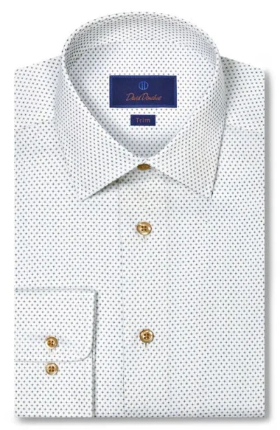 David Donahue Trim Fit Micro Geometric Cotton Dress Shirt In White