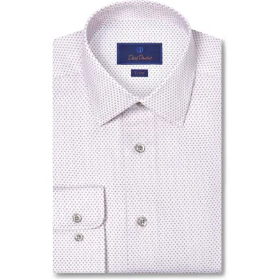 David Donahue Trim Fit Micro Geometric Cotton Dress Shirt In White