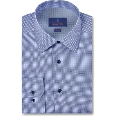 David Donahue Trim Fit Micro Geometric Print Dress Shirt In Blue
