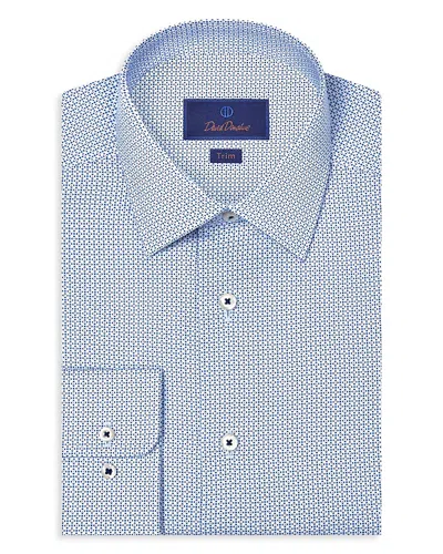 David Donahue Trim Fit Micro Geometric Print Dress Shirt In Blue