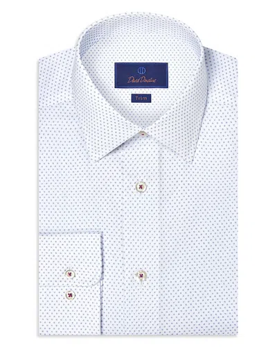 David Donahue Trim Fit Micro Neat Print Dress Shirt In White
