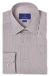 David Donahue Cotton Micro Print Trim Fit Dress Shirt In Chocolate/sky