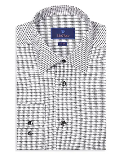 David Donahue Trim Fit Micro Twill Check Dress Shirt In White
