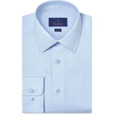 David Donahue Trim Fit Microcheck Cotton Dobby Dress Shirt In Blue