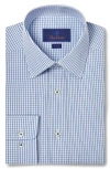 David Donahue Trim Fit Microcheck Cotton Poplin Dress Shirt In White/ocean
