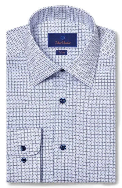 David Donahue Trim Fit Microcheck Cotton Twill Dress Shirt In White/navy