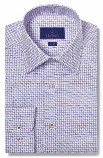 David Donahue Trim Fit Microcheck Pima Cotton Dress Shirt In Blue/berry