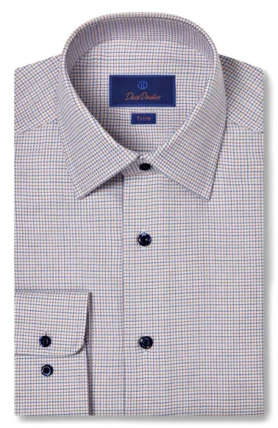 David Donahue Trim Fit Micropattern Cotton Dobby Dress Shirt In Blue/ Chocolate