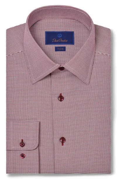 David Donahue Trim Fit Micropattern Cotton Dress Shirt In Merlot
