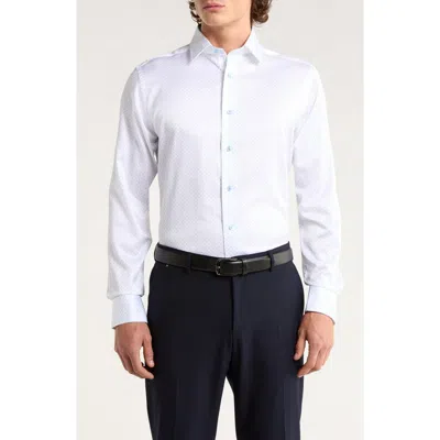 David Donahue Trim Fit Microprint Dress Shirt In White