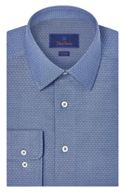 David Donahue Trim Fit Navy Micropattern Cotton Dobby Dress Shirt In Blue