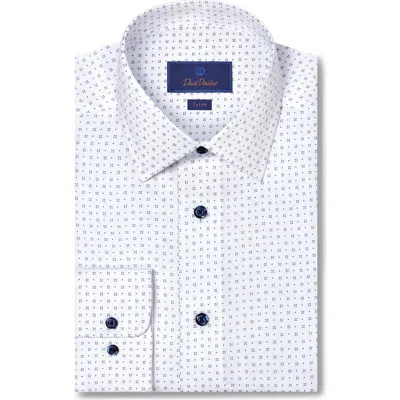 David Donahue Trim Fit Neat Cotton Dress Shirt In White