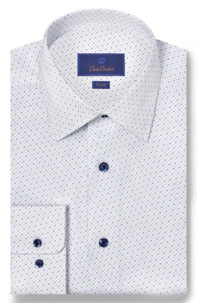 David Donahue Trim Fit Neat Cotton Herringbone Dress Shirt In White