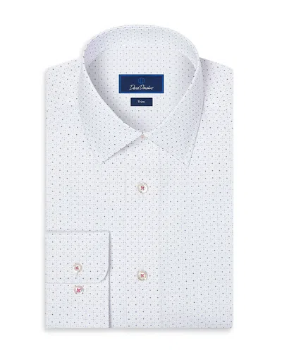 David Donahue Trim Fit Neat Print Cotton Blend Dress Shirt In White