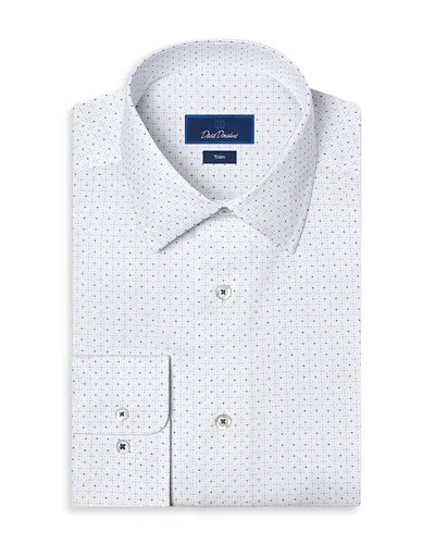 David Donahue Trim Fit Neat Print Cotton Blend Dress Shirt In White
