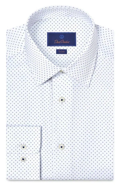 David Donahue Trim Fit Neat Print Cotton Dress Shirt In White