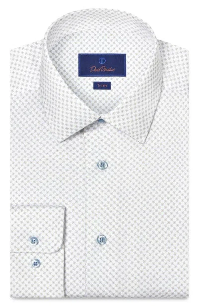 David Donahue Trim Fit Neat Print Cotton Dress Shirt In White