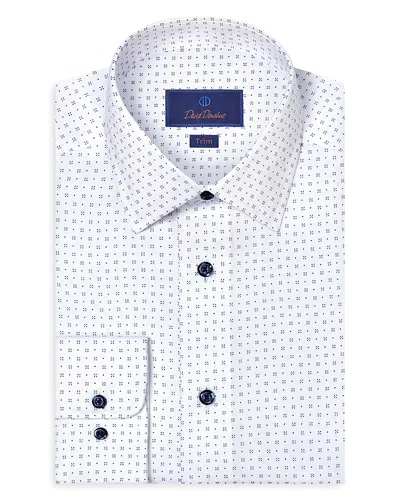 David Donahue Trim Fit Neat Print Dress Shirt In White