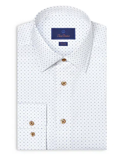 David Donahue Trim Fit Neat Print Dress Shirt In White