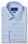 David Donahue Trim Fit Plaid Pima Cotton Dobby Dress Shirt In Sky