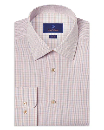 David Donahue Trim Fit Poplin Micro Check Dress Shirt
