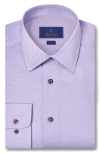 David Donahue Trim Fit Purple Geometric Print Cotton Dress Shirt In Purple
