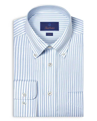 David Donahue Trim Fit Royal Oxford Stripe Dress Shirt In Blue