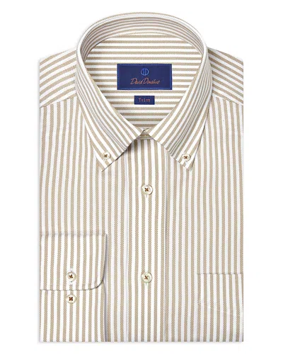David Donahue Trim Fit Royal Oxford Stripe Dress Shirt In Neutral