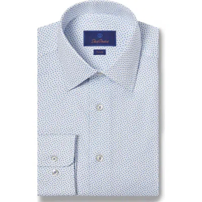 David Donahue Trim Fit Neat Dress Shirt In White/blue