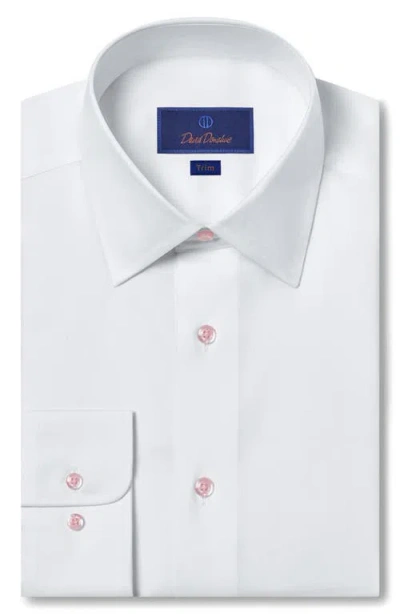 David Donahue Trim Fit Solid Cotton Dress Shirt In White