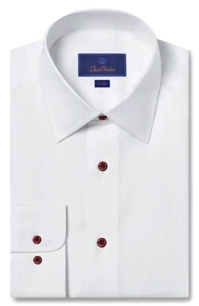 David Donahue Trim Fit Solid Cotton Dress Shirt In White
