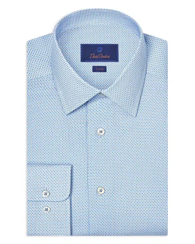 David Donahue Trim Fit Stretch Geometric Print Dress Shirt In Blue