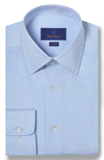 David Donahue Trim Fit Stripe Cotton Twill Dress Shirt In Blue