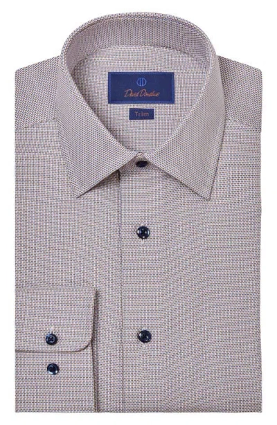 David Donahue Trim Fit Textured Cotton Dobby Dress Shirt In Blue/chocolate