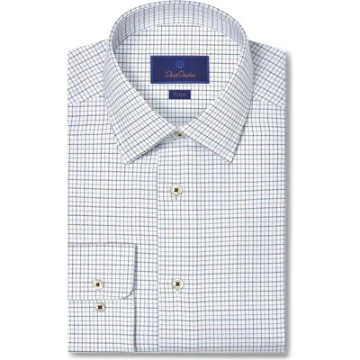 David Donahue Trim Fit Textured Herringbong Check Cotton Dress Shirt In White
