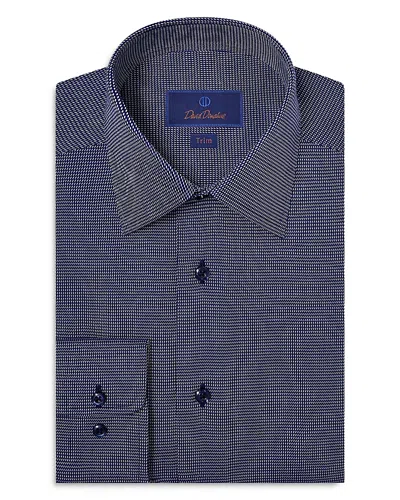 DAVID DONAHUE TRIM FIT TEXTURED TWILL DRESS SHIRT